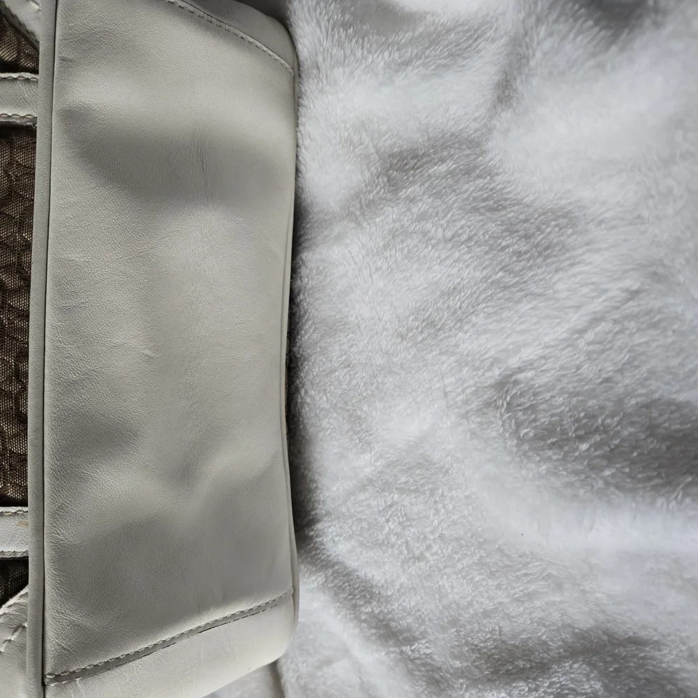 Coach Brown and Cream Monogram Tote with Leather Accents
